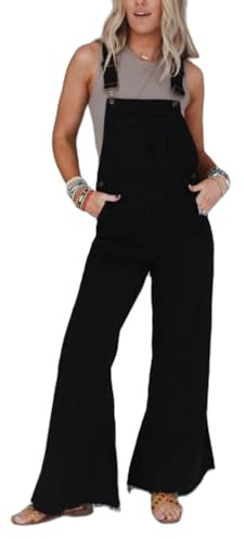 SANSIWU Women Denim Long Jumpsuit Casual Adjustable Strap Denim Bib Wide Leg Romper 90s Retro Revolt Dungaree Overalls (D-03, L)