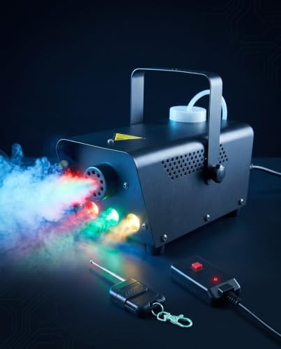 LED Nebelmaschine mit Fernbedienung & Farbwechsel - inkl. Nebelfluid | 250ml Tank, Tragegriff, inklusive Kabel- & Funksteuerung, für Geburtstag, Hochzeit, Konzert, Theater, Messe