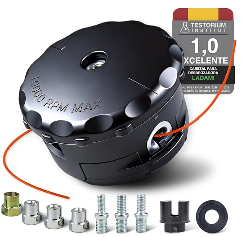 LADAMi Tête de faucheuse, tête de fil pour débroussailleuse - Accessoire pour débroussailleuse - avec système Tap & Go - M10x1,25 Bobine de fil - Tête de taille-haie universelle