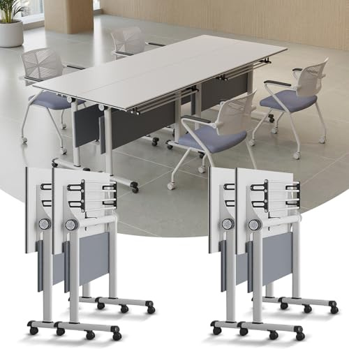 Moderne Konferenzraumtische, Klapptisch mit Klappplatte, weißer mobiler Schulungsseminar-Sitzungssaal, großer Besprechungstisch für Büro, Besprechungsraum, Klassenzimmer, 4 Stück, 140 cm