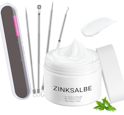 Crema Brufoli Viso 50g + Strumenti Rimozione Punti Ner 4 Pezzi, Contiene Tea Tree Oil, Delicato Non Irritante, Adatto Tutti Tipi Pelle