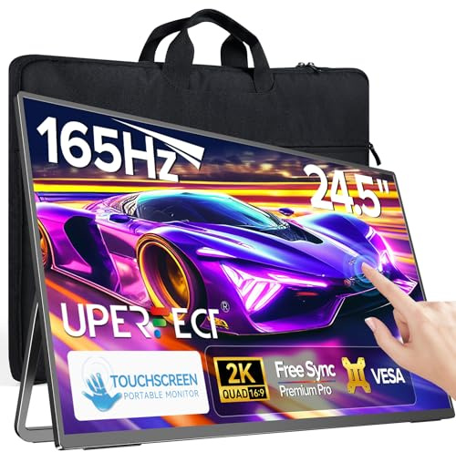 UPERFECT 24.5 Pouces 2K 165Hz Tactile Ecran Portable 2560x1440 QHD 100% sRGB Display avec Support Réglable à 180° Mini HDMI USB-C pour PC Laptop Console de Jeu, Compatible VESA