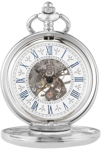 BOSHIYA Herren Taschenuhr Mechanische Leuchtende Vintage Steampunk Skelett Halbjäger Handaufzug Mechanische Taschenuhr mit Kette für Herren