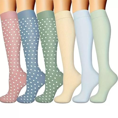 6 Paires Chaussettes de Compression Femme et Homme Bas de Contention 15-20 mmHg Chaussettes de Contention pour Athlétisme Course Sportive Voyage Avion Cyclisme Circulation