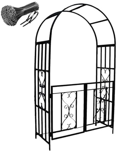 Générique Arche de Jardin Tuteur extérieure avec portillon, Treillis métall Robuste pour Plantes grimpantes, l 114 x H 210 x P 52 cm, Arceau à rosiers pour Jardin entrée(Noir)