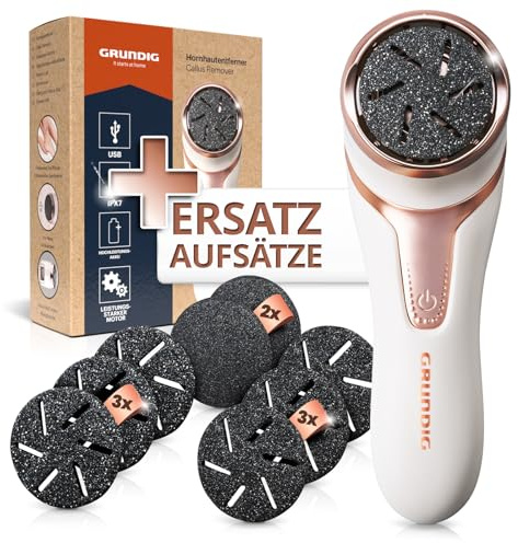 GRUNDIG Hornhautentferner elektrisch Hornhaut entfernen - schnell schöne Füße - Fußpflege Set mit Hochleistungsakku I IPX7 Fuß Pedi Pediküre (Gerät mit Ersatzscheiben)