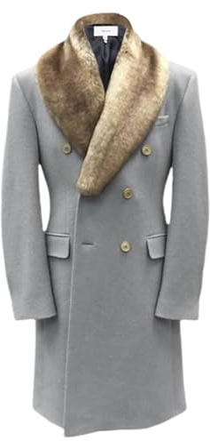 Ullrock herr lång, trenchcoat pälskrage, enfärgad övergångsjacka med knappner och fickor, vindjacka, oversized cardigan, jacka, varm, lös vinterjacka, engelsk stil, herrjacka, GRÅ, XL