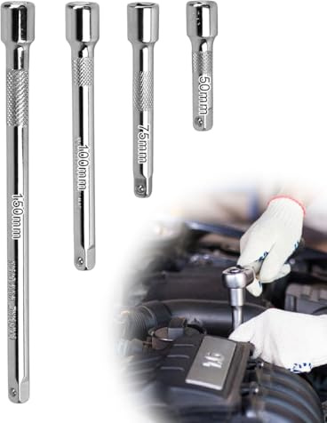 JUKOTA Rallonge 1/4 Pouce Rallonge Cliquet 4 Pièces Acier au Chrome-vanadium Jeu de Rallonges 1/4 Pouce 50 mm 75 mm 100 mm 150 mm Jeu de Rallonges à Bascule pour Douille Clé à Choc Clés à Cliquet