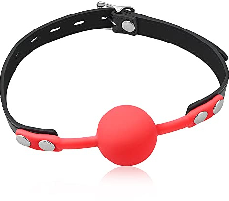Gag de bola de boca de silicona con correa ajustable bloqueable boca abierta restricciones fantasía juguetes sexuales para pareja amante (Red-M)