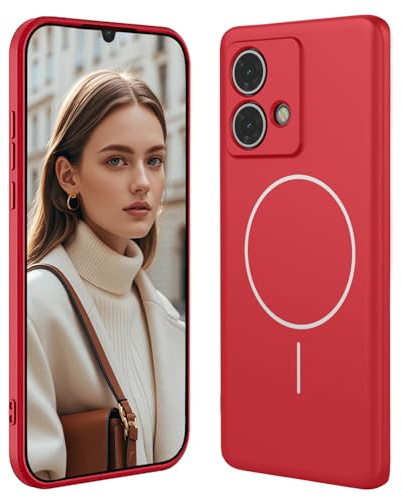 GOGME Funda De Silicona Líquida para Motorola Moto Edge 40 Neo con Carcasa Suave Y Shockproof Cover, Slim Case, Compatible con MagSafe - Rojo