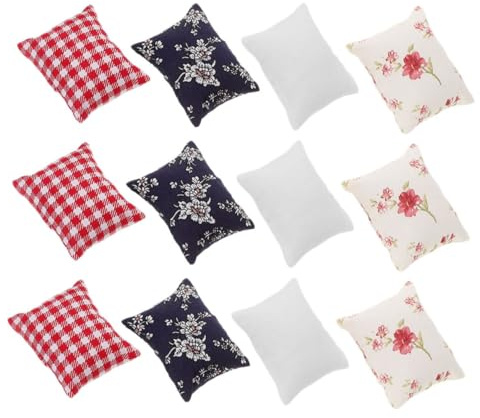 Uonlytech 12 pièces Coussins Tissus Simulés pour Canapé et Lit Accessoires Miniatures Décoratifs pour Jeux Créatifs Garçon Fille