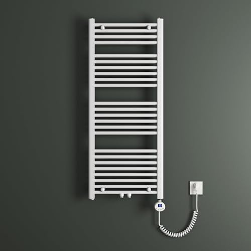 Mai & Mai Radiatore Piatto 120x60cm con Elemento Riscaldante 600W, Radiatore Scaldasalviette Termoarredo da Bagno Riscaldamento Elettrico o da Acqua Calda RHE in Acciaio, Bianco