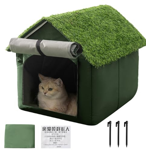 Katzenhaus Für Draußen Winterfest Wasserdicht Wetterfester Katzenhöhle Mit Kissen Und Vorhangtür, Waschbar Haustierhaus Warm Hundehöhle Hundehaus Für Tiere Und Haustiere