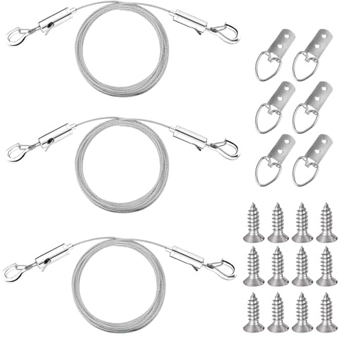 Heavy Duty Mirror Hanging Kit, 3-Piece Wire Rope Set with D-Rings for Picture Frames, Artwork and Gallery Displays, Hanging Solution for Home and Office Decor