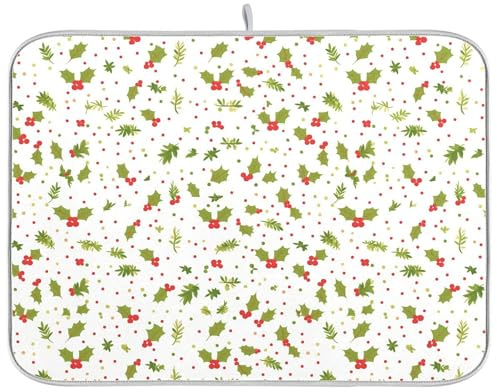 Tapete de cocina para secado de acebos de Navidad, tamaño mediano, 16 x 18 pulgadas, para escurridor y secadora