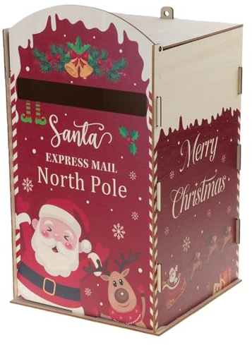 Shntig Buzón de madera con motivos de renos, instrucciones de papel fáciles (idioma español no garantizado), para el hogar, jardines, acento, soporte de madera para cartas de Papá Noel