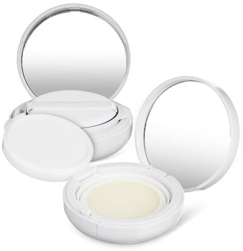 Healifty Contenitore Fondotinta a Cuscino Vuoto 2 Pezzi, Custodia Compatta Rotonda per Polvere e Cipria con Specchio, Plastica Resistente per Trucco da Viaggio