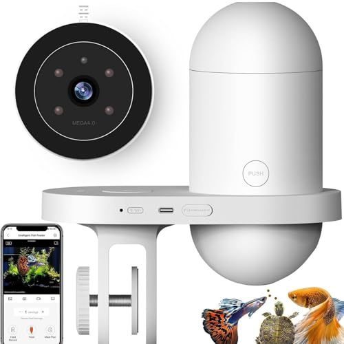 VBESTLIFE Comedero Automático de Peces para Acuario, Cámara HD de 2,5 K, WiFi Inteligente y Control de Aplicación Remota, Dispensador Automático de Alimentos con Temporizador y Porciones