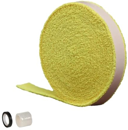 CIGPKLO greppband tennisracket 1 rulle 5 m handdukstejp för badminton, tennisracket, greppband, halkfritt svettband (gul)