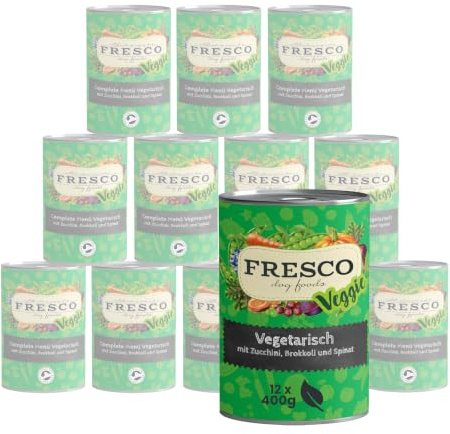 FRESCO Dog NassBarf Vegetarisch 12 x 400g | mit Zucchini, Brokkoli & Spinat | Vegan & Hypoallergen | Hundefutter Nass getreidefrei mit frischem Gemüse | Barf Nassfutter für Hunde ohne künstliche Zusätze