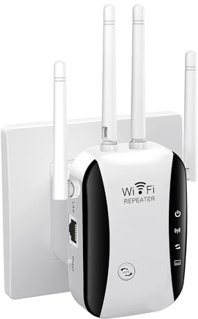 Ripetitore WiFi Potente 300Mbps (2.4 GHz) con 4 Antenne, Amplificatore di Segnale Wifi, 1 Porta LAN, Supporta Ripetitore/Router/AP - Ideale per Casa e Ufficio
