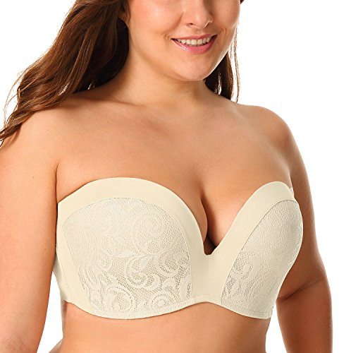 DELIMIRA Damen Push Up Trägerloser BH Spitze Große Größen BHS mit Gemoldete Cups Elfenbein 95D
