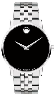 Movado Men's Museum 40mm Steel Bracelet & Case Quartz Black Dial Watch 0607199