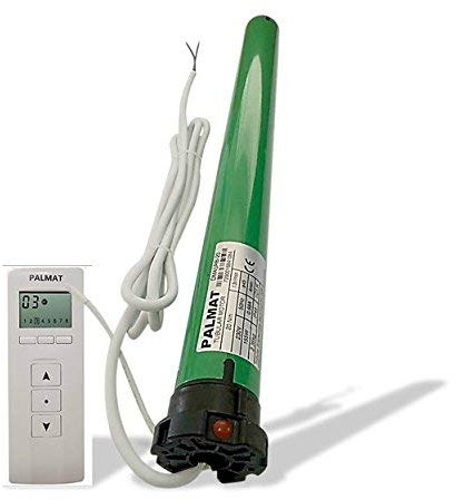 PALMAT Motor Tubular de Persiana con Control de Radio Integrado que incluye un mando a distancia de 8 canales (SW40 / 25 capacidad de elevación)