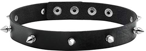Milakoo - Girocollo in pelle nera, stile punk gotico, con borchie, ciondolo a forma di O, choker con borchie