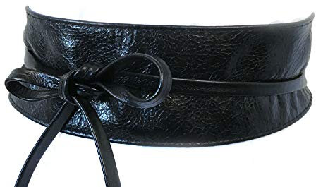 FISH IN THE SEA - Obi Gürtel - Metallic Schwarz Glänzend - Wickelgürtel - Taillengürtel - Bindegürtel - Echtleder - Damen