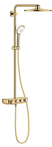 Grohe SmartActive 310 Multijet THM Duo Rundes Duschsystem, eingebautes Thermostat, 3-strahlig, Antikalk-System, Euphoria-Serie, 59,6 x 31 x 110 cm, gold glänzend (Ref.: 26507GL0)