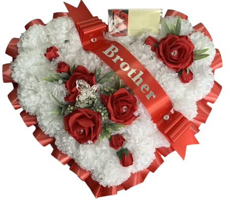 Funeral Flowers Wreath large Heart Memorial Tribute Artificial Silk butterfly tribute mum, dad, gran, nan