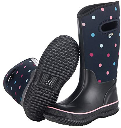 WTW Kids Rubber Rain Boots - Neoprene Insulated 100% Waterproof Mid Calf Mud Boots for Boys and Girls Winter Snow Boots