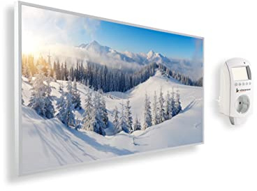 Könighaus Panorama Bildheizung 1200 Watt - Smart Thermostat - 18-29 m² | App, weißer Rahmen, Motiv: 07. Schneelandschaft, TÜV SÜD, Infrarot Wandheizung
