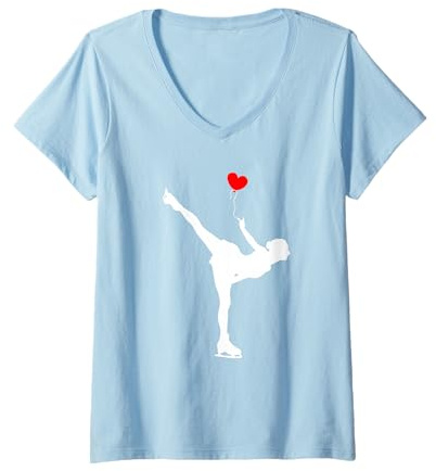 Femme Patinage Artistique Cadeau De Patin à Glace T-Shirt avec Col en V