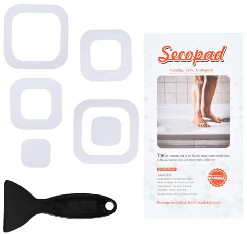 Secopad - 72 adesivi antiscivolo, con scolpiture, per vasche da bagno e docce, con raschietto (Trasparente)