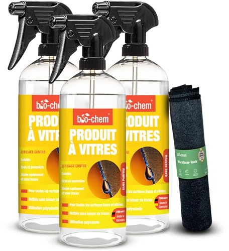Bio-Chem - Nettoyant surfaces vitrées et verre 3x 750ml - produits et accessoires de nettoyage surfaces en verre, miroirs, fenêtres, vitres de voiture, façades de cuisine
