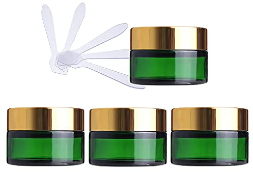 ZEOABSY 4 Stück Grün Glas Cremedose 20ml mit Gold Schraubdeckel, Schraubdose Tiegel Kosmetik-Dose für Gels Cremes + 4X Spatel
