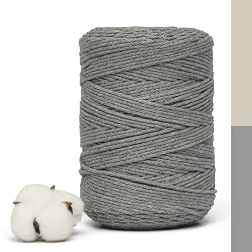 Makramee Garn 3mm x 300m, 100% natürliche Baumwolle, Baumwollseil Baumwollgarn, superweiches Garn für DIY Basteleien, Pflanzen - Hängekörbe, Wandteppiche,Stricken,Wanddekoration und recycelbar