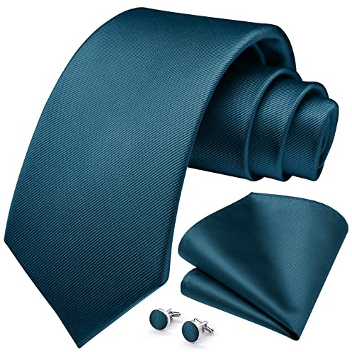 HISDERN Herren Hochzeit Krawatten und Einstecktuch Solide Krawatte Manschettenknöpfe Set