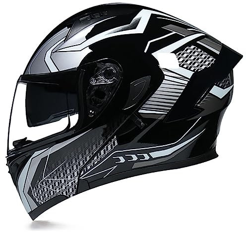 Motorradhelm Integralhelm Für Frauen Männer ECE-Zertifizierun Integriert Klapphelm Mit Doppelvisier Moped Street Racing Motocross Helm,Erwachsene Flip Vollvisierhelm 13,XL:61-62CM