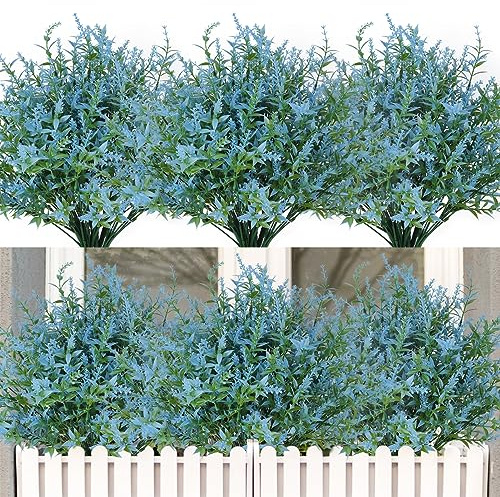 RECUTMS Blue Artificial Flowers for Outdoors Artificial Greenery Flowers | 12Pcs Fake Plants UV Resistant Flower Faux Plastic Shrubs Plants for Indoor Outside Hanging Planter Porch Decor