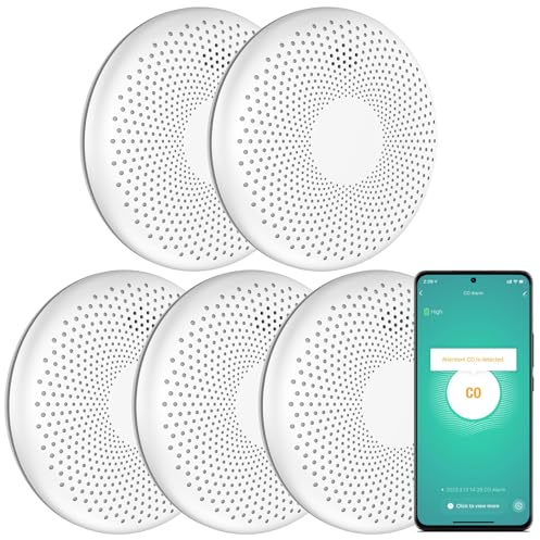 Aroha Smart Connect Detector de Humo y Monóxido de Carbono WiFi - Batería de 10 Años - Alarma de CO & Incendio, Tuya & Smartlife - 5 Piezas