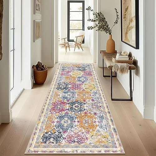 Enyhom Rugs for Hallway 60 x 180cm Non Slip Super Soft Boho Carpet Runner Extra Long Hallway Runner Machine Washable Kitchen Rug for Living Room Entryway Laundry Room Balcony, Colorful