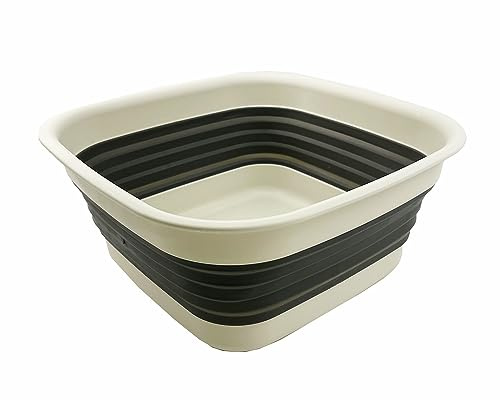 SAMMART 8L zusammenklappbare Wanne – Faltbare Geschirrwanne – tragbares Waschbecken – platzsparende Kunststoff-Waschwanne (Grau/verwaschenes Schwarz)