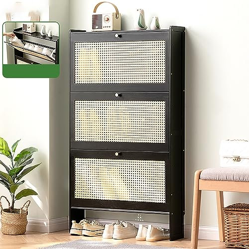 Schuhkipper mit 3 Kippfächern Schuhkipper für 9 Paare Schuhkommode Platzsparende Schuhkommode mit Kippschutz Moderne Schuhkommode für Flur u Diele Natur Perfekt für Schmale Wohnzimmer Schlafzimmer ( C