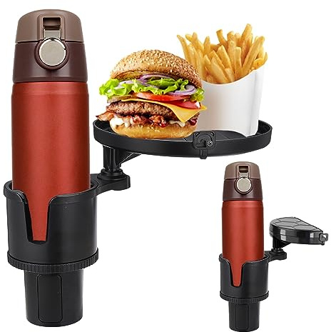 JSCARLIFE Auto-Becherhalter, Erweiterungs-Tablett, Auto-Tablett, Tisch, Auto, Lebensmittel, abnehmbar, Organizer, Auto-Getränkehalter mit verstellbarer Basis zum Essen für Autofahrten, Autozubehör