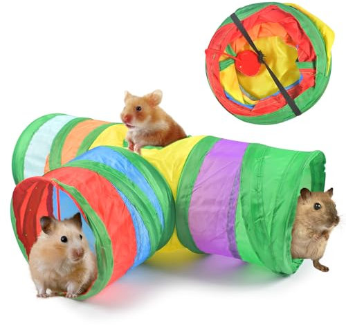 Forhome Faltbarer Meerschweinchentunnel, 3-Wege Kleintieraktivitätstunnel Spielzeug, Kaninchen Spielzeug Tunnel, für Meerschweinchen, Ratte, Chinchilla, Frettchen, Hamster