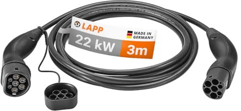 Lapp Mobility Câble de charge type 2 22 kW / lisse / 32 A / 3 phases / câble de charge pour voiture électrique / mode 3 / 3 m