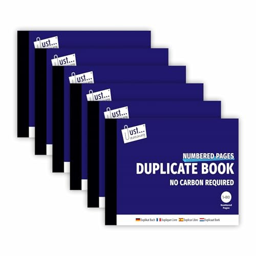 JMS® (Pack of 6) Duplicate Books 1-80 Pages Numbered - Receipt/Invoice Order Pads No Carbon Required (Duplicate Book, Half Size (NCR))